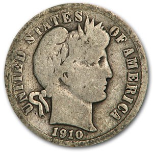 1910-D Barber Dime Good/VG 1910-D Barber Dime Good/VG